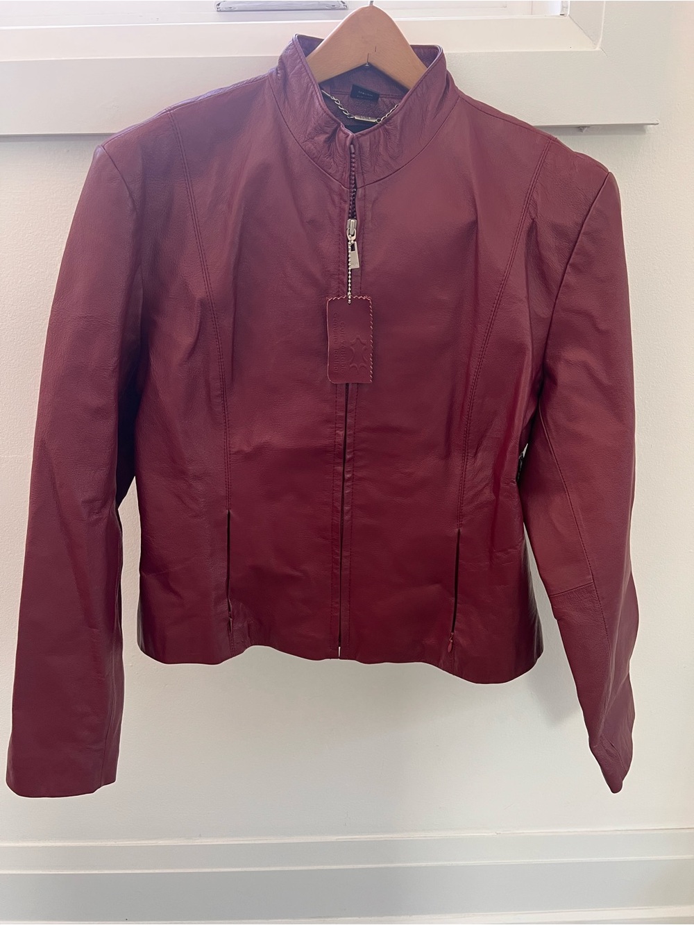 Women's Red Leather Zip-Front Jacket